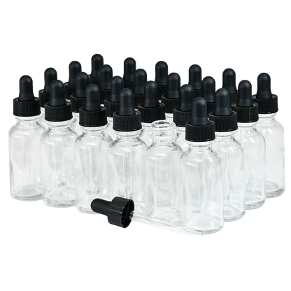 1 oz. Clear Boston Round with Black Glass Dropper (20/400) (V20) (V8)
