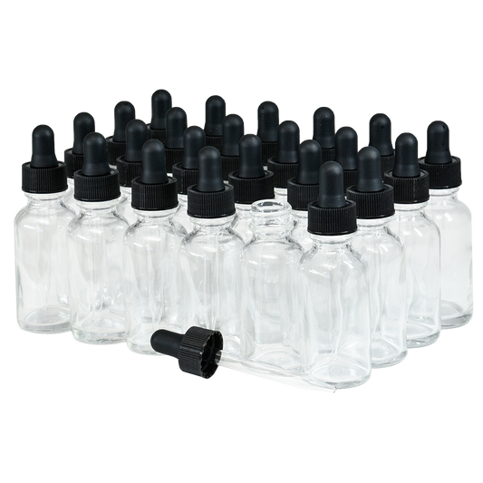 1 oz. Clear Boston Round with Black Glass Dropper (20/400) (V20) (V8)