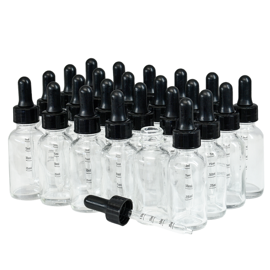 1 oz. Clear Boston Round with Black Graduated Nitrile Glass Dropper (20/400) (V20) (V12)
