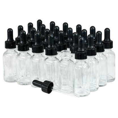 1 oz. Clear Boston Round with Black Nitrile Glass Dropper (20/400) (V20) (V12)