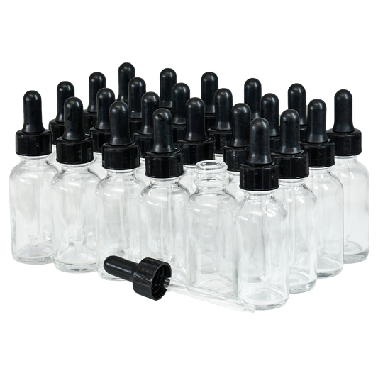 1 oz. Clear Boston Round with Black Nitrile Glass Dropper (20/400) (V20) (V12)