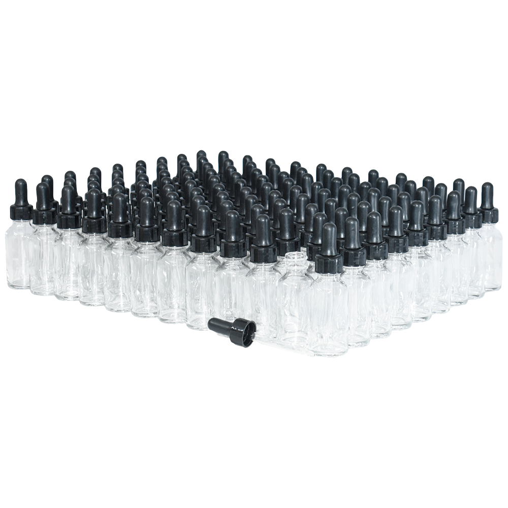 1 oz. Clear Boston Round with Black Nitrile Glass Dropper (20/400) (V23) (V12)
