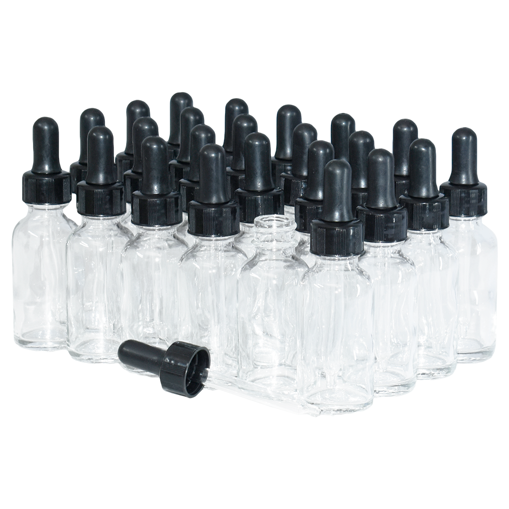 1 oz. Clear Boston Round with Black Nitrile Glass Dropper (20/400) (V23) (V12)
