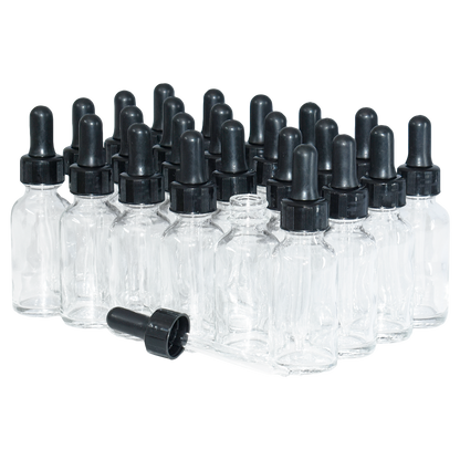 1 oz. Clear Boston Round with Black Nitrile Glass Dropper (20/400) (V23) (V12)