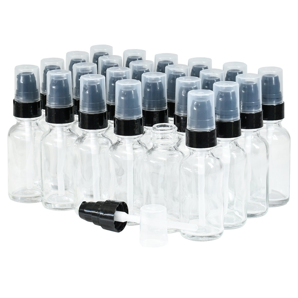 1 oz. Clear Boston Round with Black Treatment Pump (20/400) (V20) (V15)