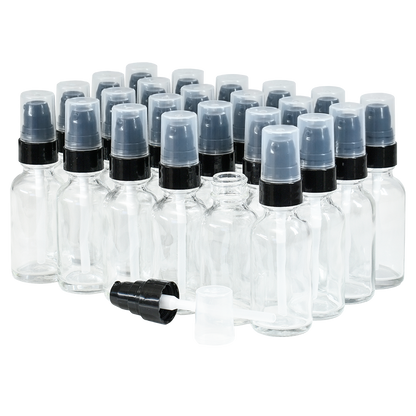 1 oz. Clear Boston Round with Black Treatment Pump (20/400) (V20) (V15)