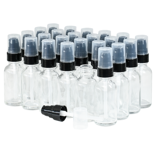 1 oz. Clear Boston Round with Black Treatment Pump (20/400) (V20) (V15)