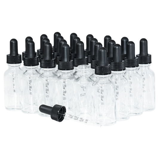 1 oz. Clear Boston Round with Large Bulb Graduated Black Glass Dropper (20/400) (V23) (V15)