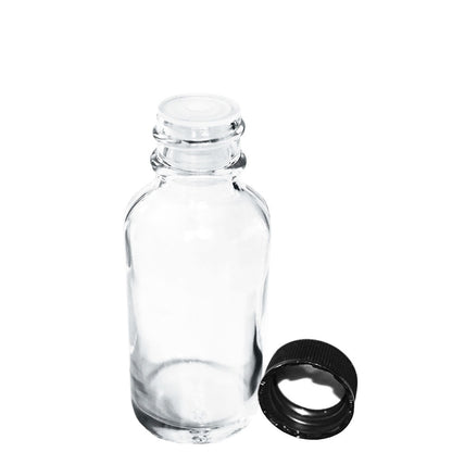 1 oz. Clear Boston Round with Reducer and Black Cap (20/400) (V8) (V6)