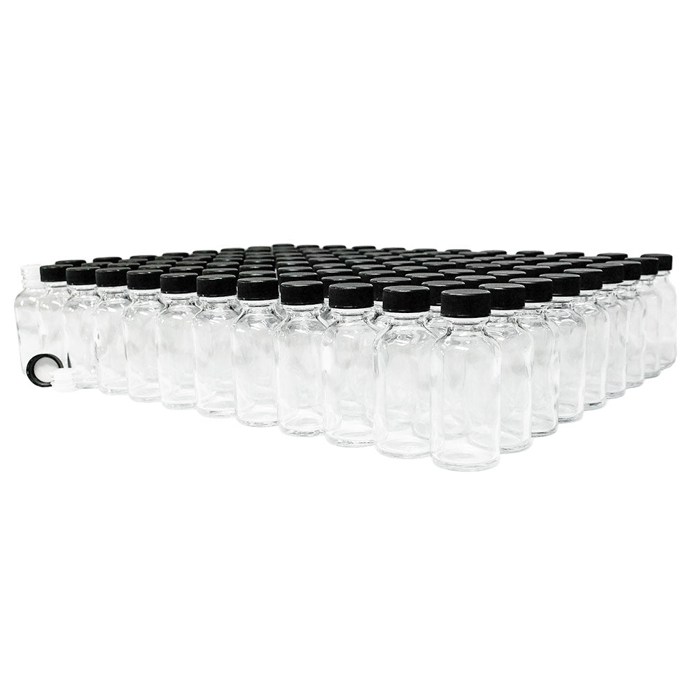 1 oz. Clear Boston Round with Reducer and Black Cap (20/400) (V8) (V6)