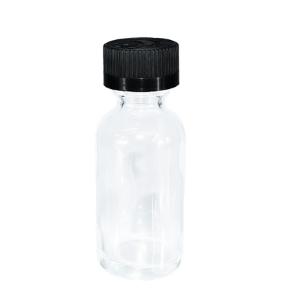 1 oz. Clear Boston Round with Reducer and Black Child-Resistant Cap (20/400) (V8) (V6)
