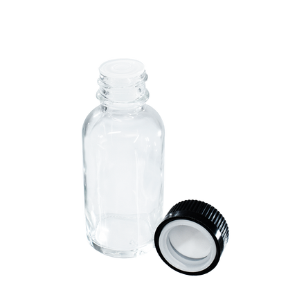 1 oz. Clear Boston Round with Reducer and Black Child-Resistant Cap (20/400) (V8) (V6)