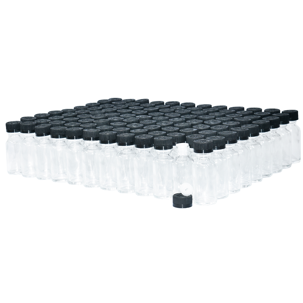 1 oz. Clear Boston Round with Reducer and Black Child-Resistant Cap (20/400) (V8) (V6)