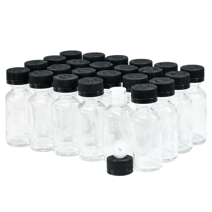 1 oz. Clear Boston Round with Reducer and Black Child-Resistant Cap (20/400) (V8) (V6)