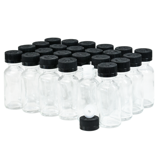 1 oz. Clear Boston Round with Reducer and Black Child-Resistant Cap (20/400) (V8) (V6)