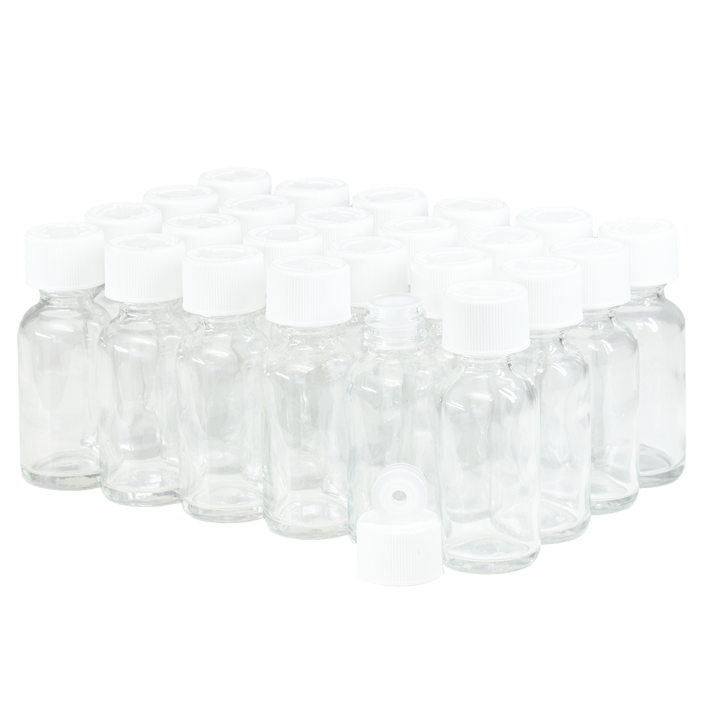 1 oz. Clear Boston Round with Reducer and White Child-Resistant Cap (20/400) (V8) (V1)
