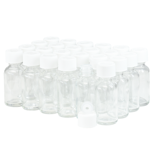 1 oz. Clear Boston Round with Reducer and White Child-Resistant Cap (20/400) (V8) (V6)