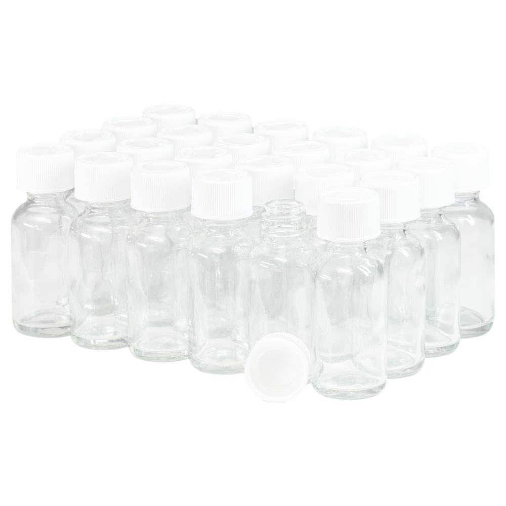1 oz. Clear Boston Round with White Child-Resistant Cap (20/400) (V8) (V6)