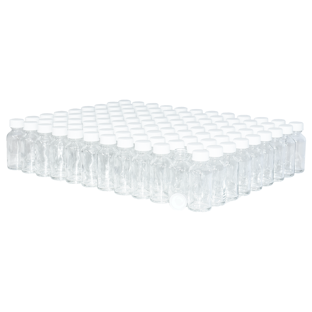 1 oz. Clear Boston Round with White Cone Lined Cap (20/400) (V23) (V20)
