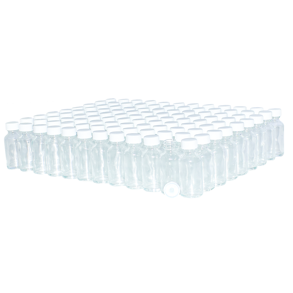 1 oz. Clear Boston Round with White Cone Lined Cap (20/400) (V8) (V20)