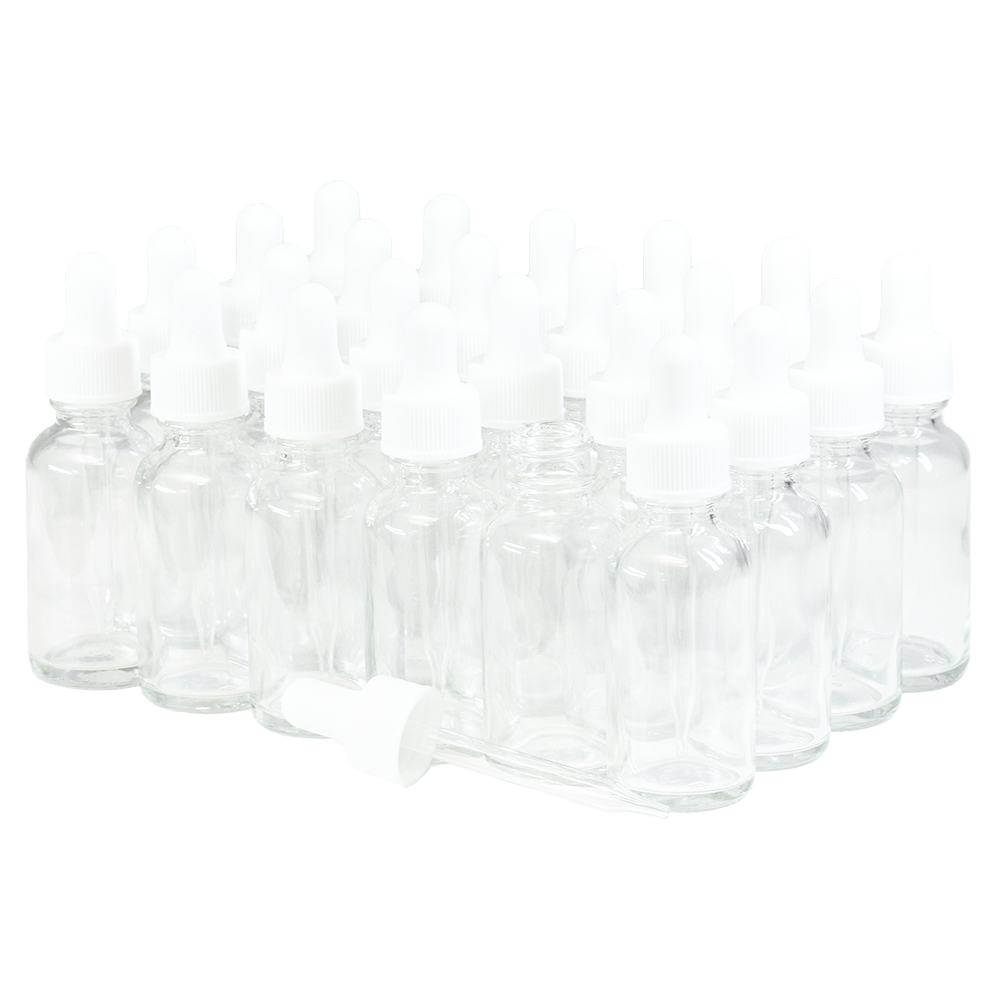 1 oz. Clear Boston Round with White Glass Dropper (20/400) (V20) (V8)
