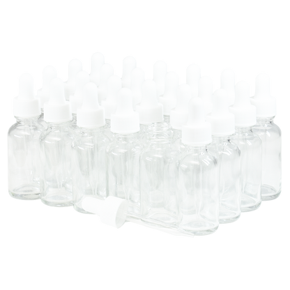 1 oz. Clear Boston Round with White Glass Dropper (20/400) (V20) (V8)