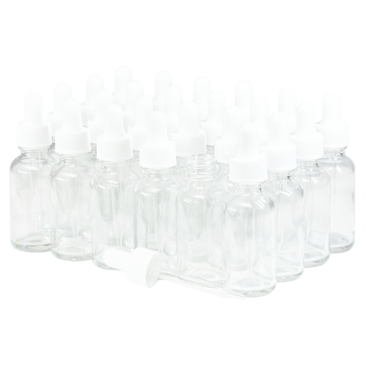 1 oz. Clear Boston Round with White Glass Dropper (20/400) (V20) (V8)