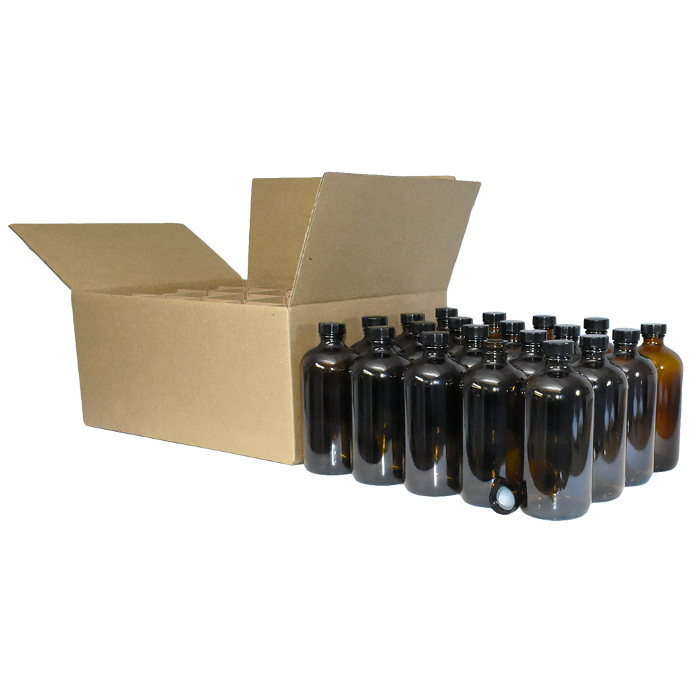 16 oz. Amber Boston Round with Black Poly Cone Cap (28/400) (V23) (V5)