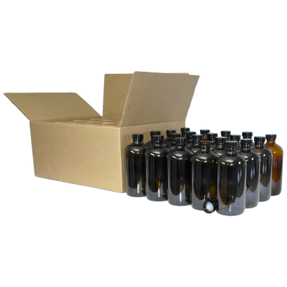 16 oz. Amber Boston Round with Black Poly Cone Cap (28/400) (V23) (V5)