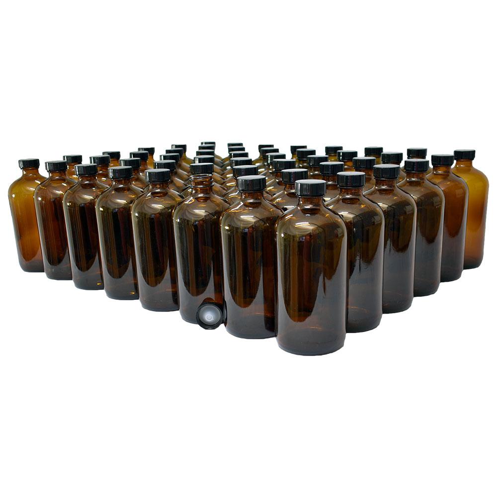 16 oz. Amber Boston Round with Black Poly Cone Cap (28/400) (V5) (V5)