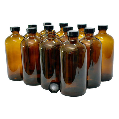 16 oz. Amber Boston Round with Black Poly Cone Cap (28/400) (V5) (V5)