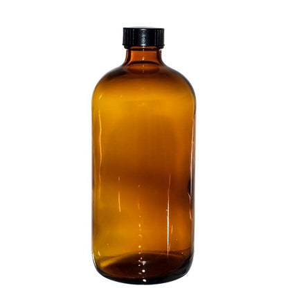 16 oz. Amber Boston Round with Black Poly Cone Caps and Black Trigger Sprayers (28/400) (V5) (V5) (V13)