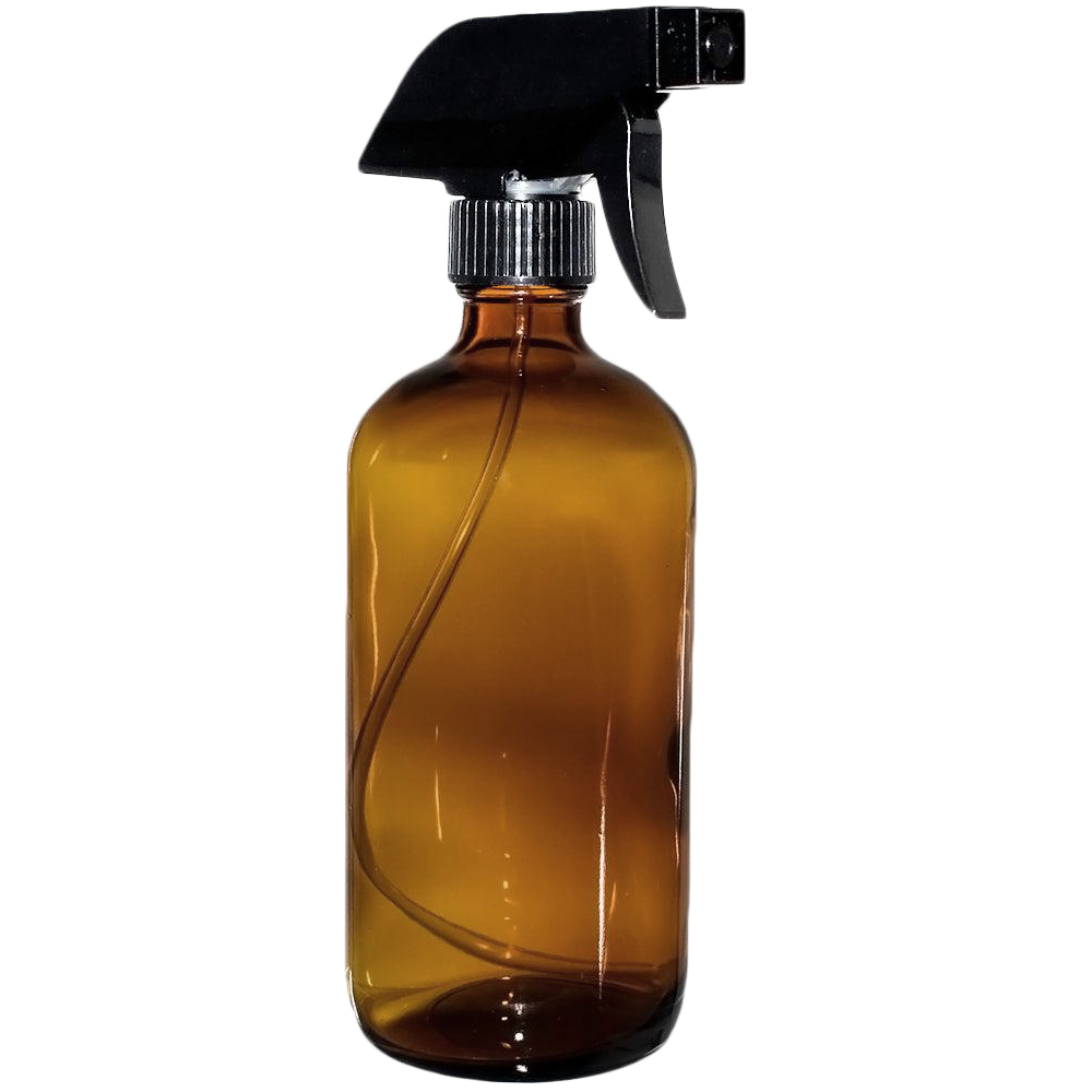 16 oz. Amber Boston Round with Black Trigger Sprayer (28/400) (V5) (V13)