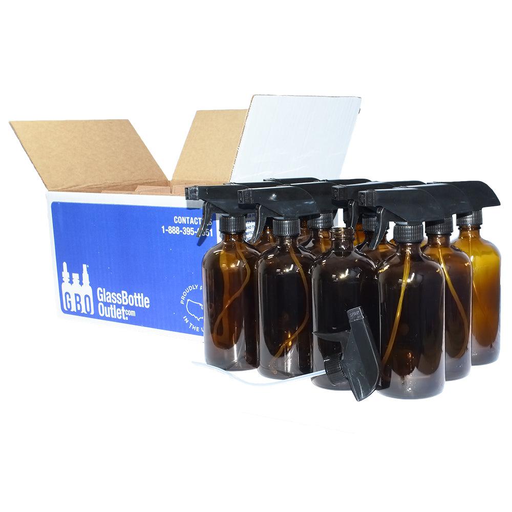 16 oz. Amber Boston Round with Black Trigger Sprayer (28/400) (V5) (V13)