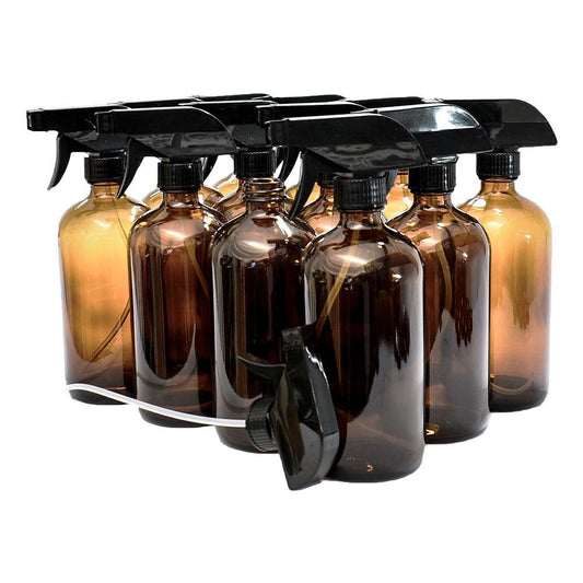 16 oz. Amber Boston Round with Black Trigger Sprayer (28/400) (V5) (V13)