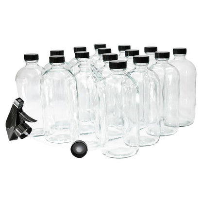 16 oz. Clear Boston Round with Black Poly Cone Cap and Black Trigger Sprayer (28/400) (V4) (V5) (V13)