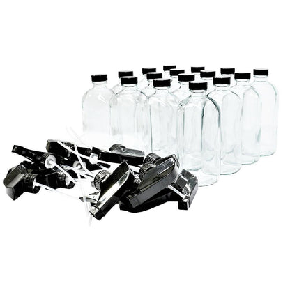 16 oz. Clear Boston Round with Black Poly Cone Cap and Black Trigger Sprayer (28/400) (V4) (V5) (V13)