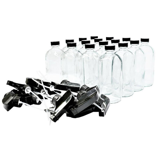 16 oz. Clear Boston Round with Black Poly Cone Cap and Black Trigger Sprayer (28/400) (V4) (V5) (V13)
