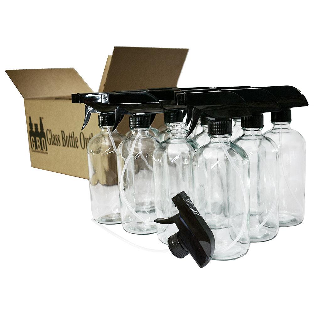 16 oz. Clear Boston Round with Black Trigger Sprayer (28/400) (V4) (V13)