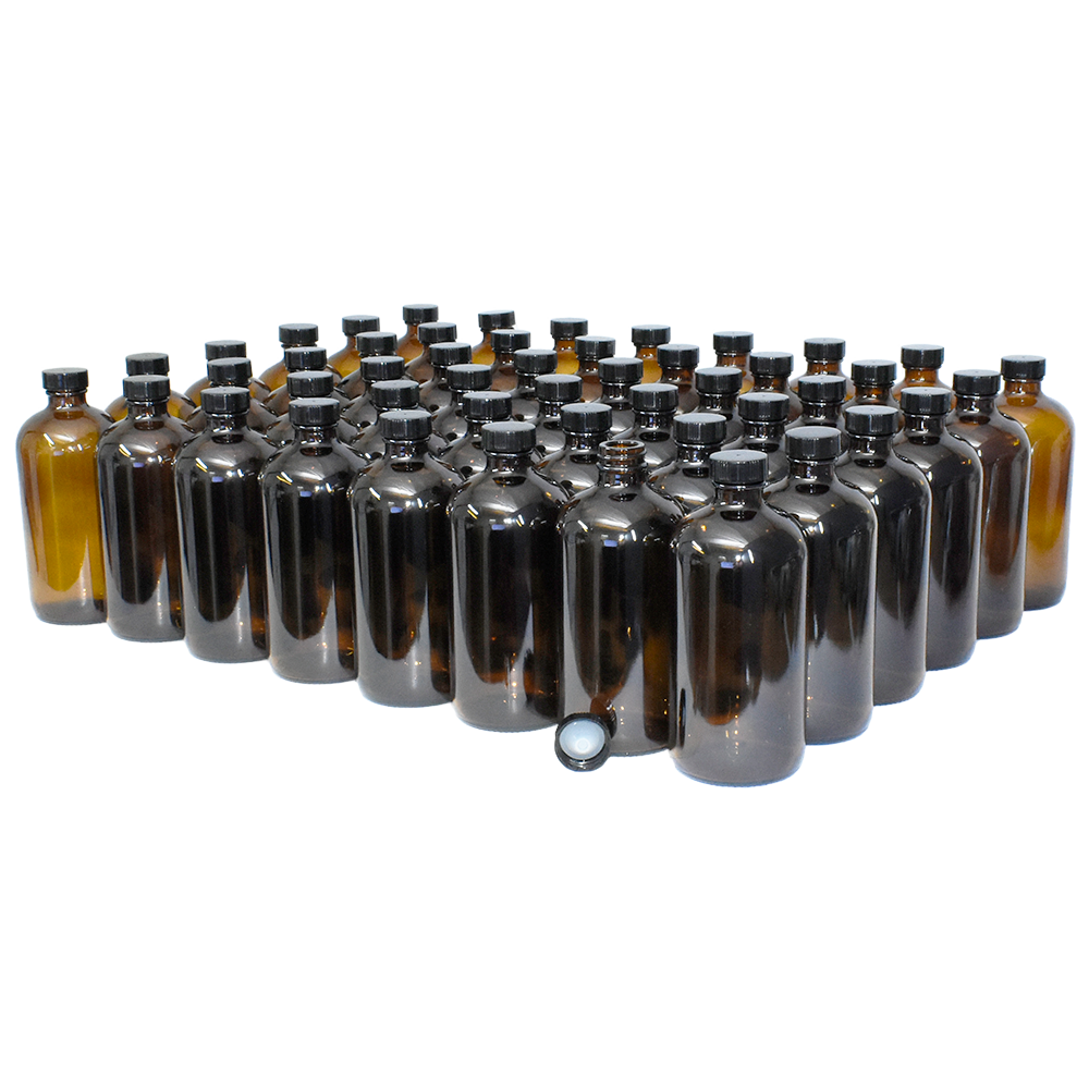 16 oz. Amber Boston Round with Black Poly Cone Cap (28/400) (V23) (V5)