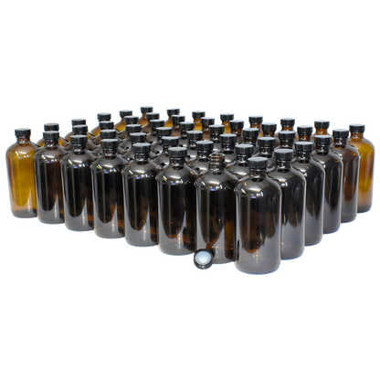 16 oz. Amber Boston Round with Black Poly Cone Cap (28/400) (V23) (V5)
