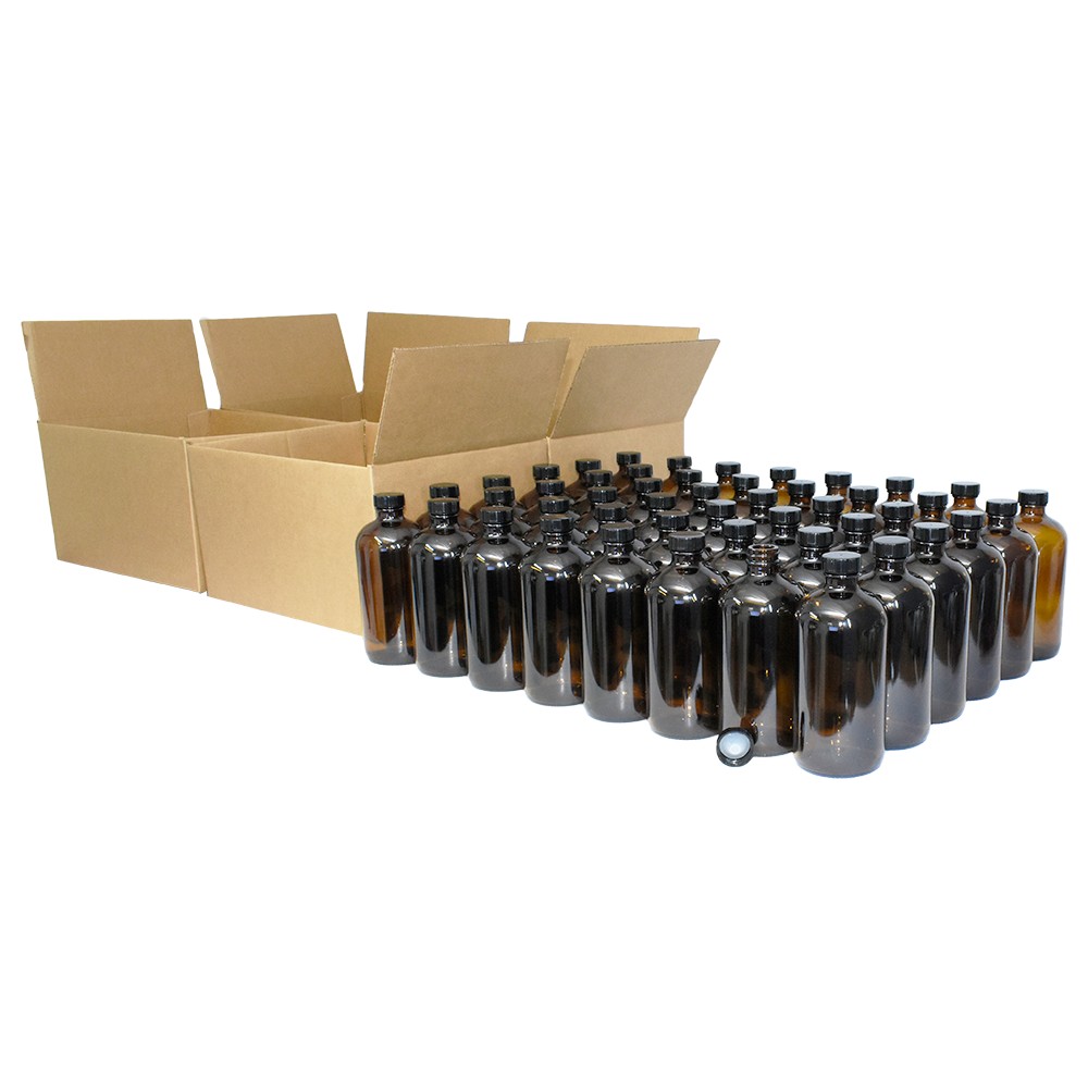 16 oz. Amber Boston Round with Black Poly Cone Cap (28/400) (V23) (V5)