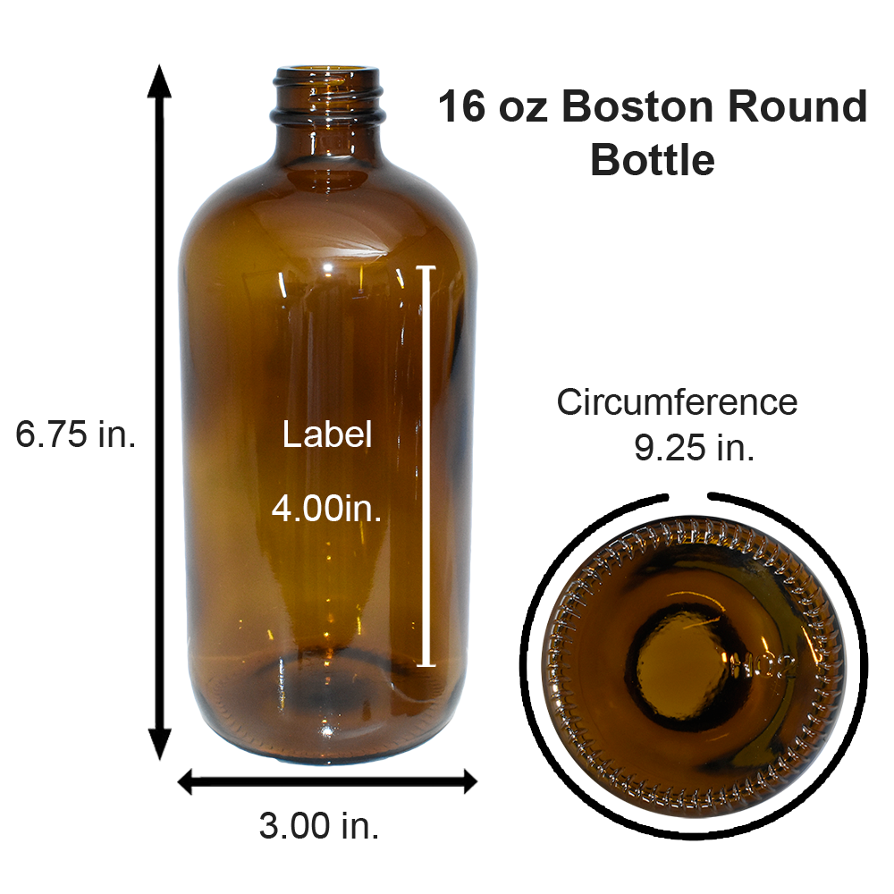 16 oz. Amber Boston Round with Black Poly Cone Cap (28/400) (V23) (V5)