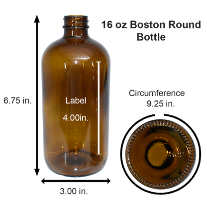 16 oz. Amber Boston Round with Black Poly Cone Cap (28/400) (V23) (V5)