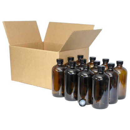 16 oz. Amber Boston Round with Black Poly Cone Cap (28/400) (V23) (V5)