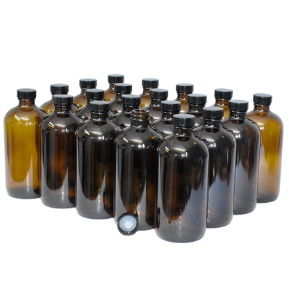 16 oz. Amber Boston Round with Black Poly Cone Cap (28/400) (V23) (V5)