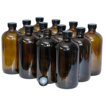 16 oz. Amber Boston Round with Black Poly Cone Cap (28/400) (V23) (V5)