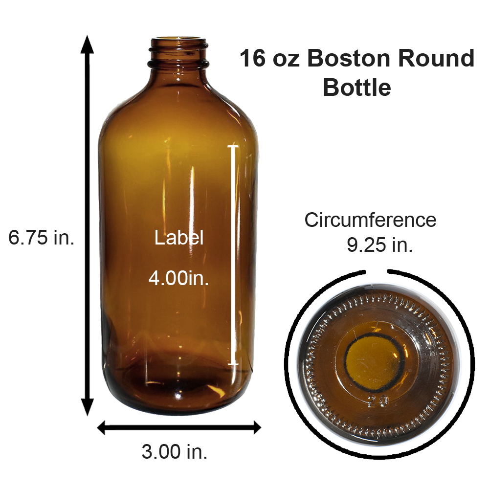 16 oz. Amber Boston Round with Black Poly Cone Cap (28/400) (V5) (V5)