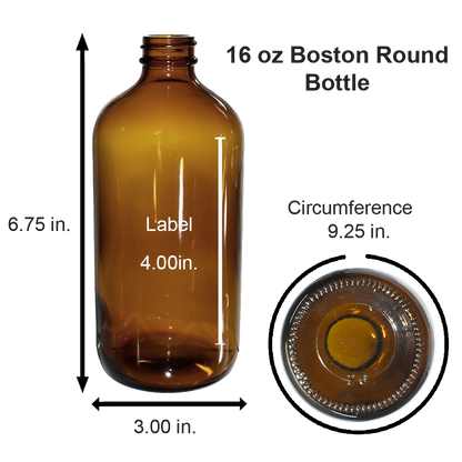 16 oz. Amber Boston Round with Black Poly Cone Cap (28/400) (V5) (V5)