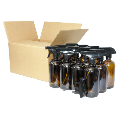 16 oz. Amber Boston Round with Black Trigger Sprayer (28/400) (V23) (V13)